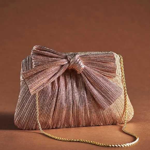 Loeffler Randall Anthropologie Dune Rose Gold Rayne Bow Clutch Bag Purse - Picture 1 of 3